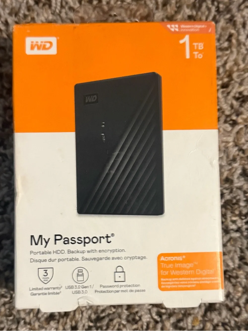 WD My Passport 1TB USB 3.0 Portable External Hard Drive - Black